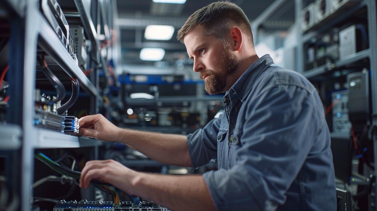 Ingeniero brindando soporte técnico en data center